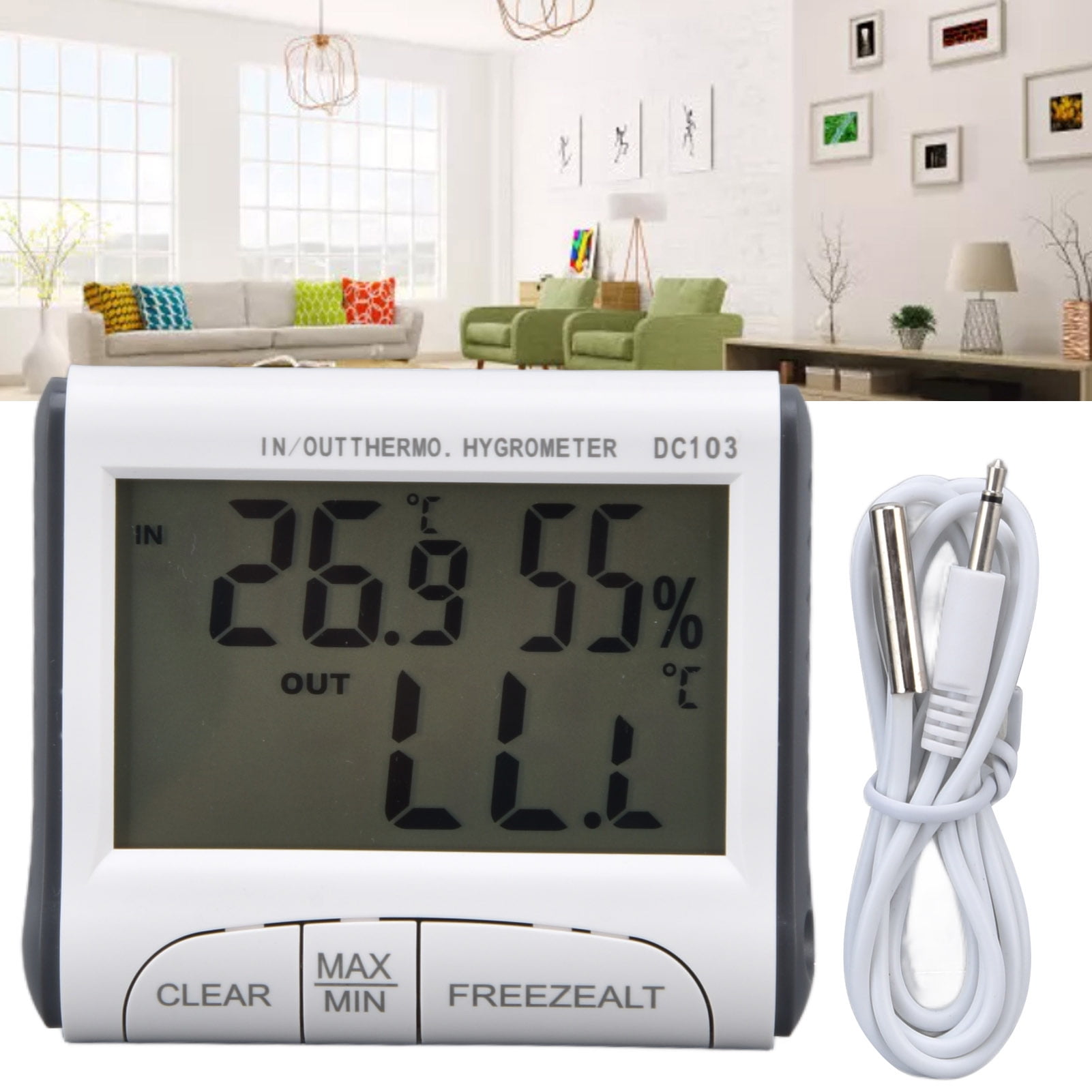Indoor Thermometer, Dual Screen Display Plastic Material 8x7x1.6cm Humidity Meter Digital Storage Function  For Recording For Measurement