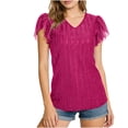 thumbnail image 3 of Craaazy Womens Plus Size Shimmer V Neck T-Shirt with Ruffle Flutter Sleeves Solid Color Top for Casual Occasions, 3 of 7