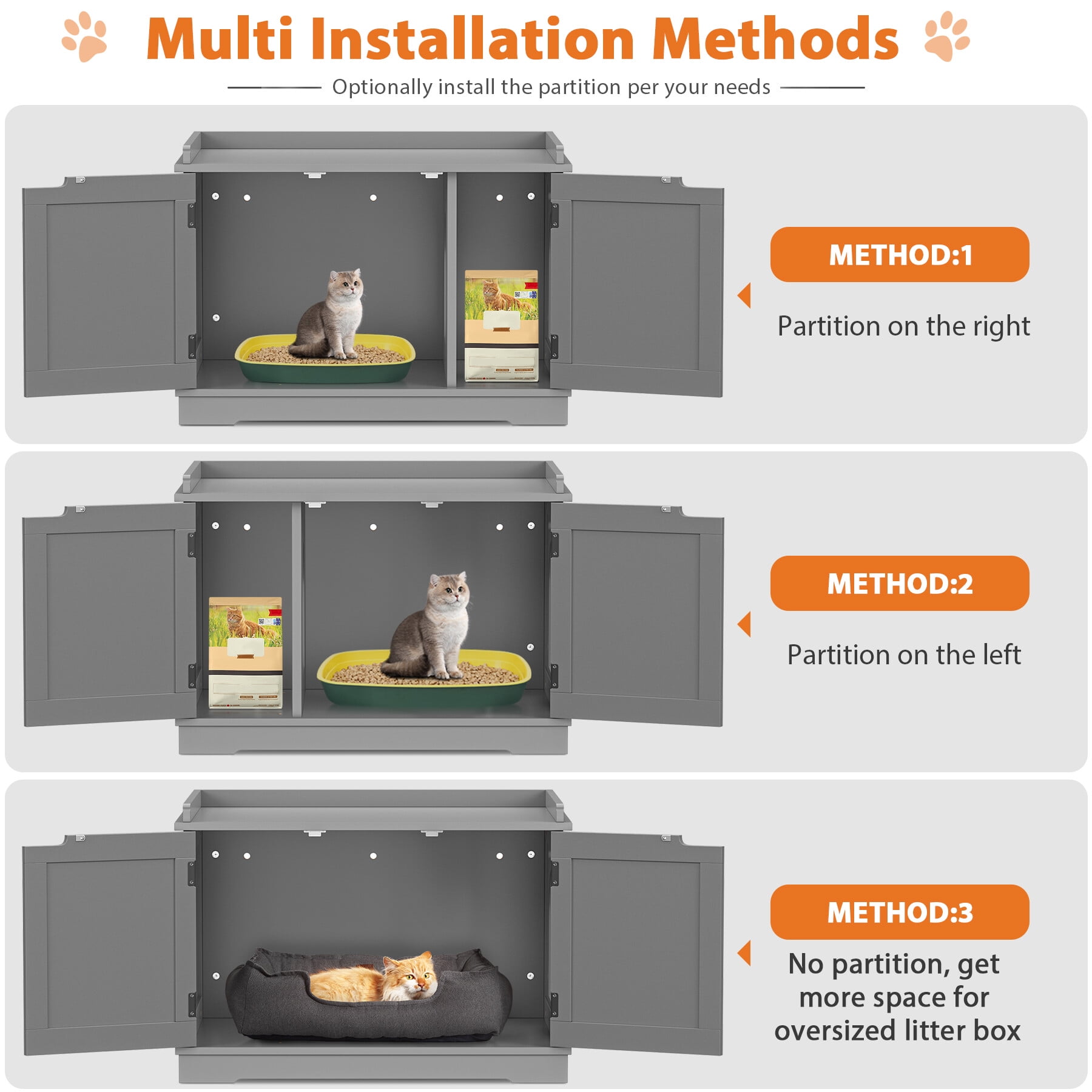 HomGarden Multi-Functional Cat Washroom Bench Hidden Cat Litter Box Enclosure Furniture Light Gray