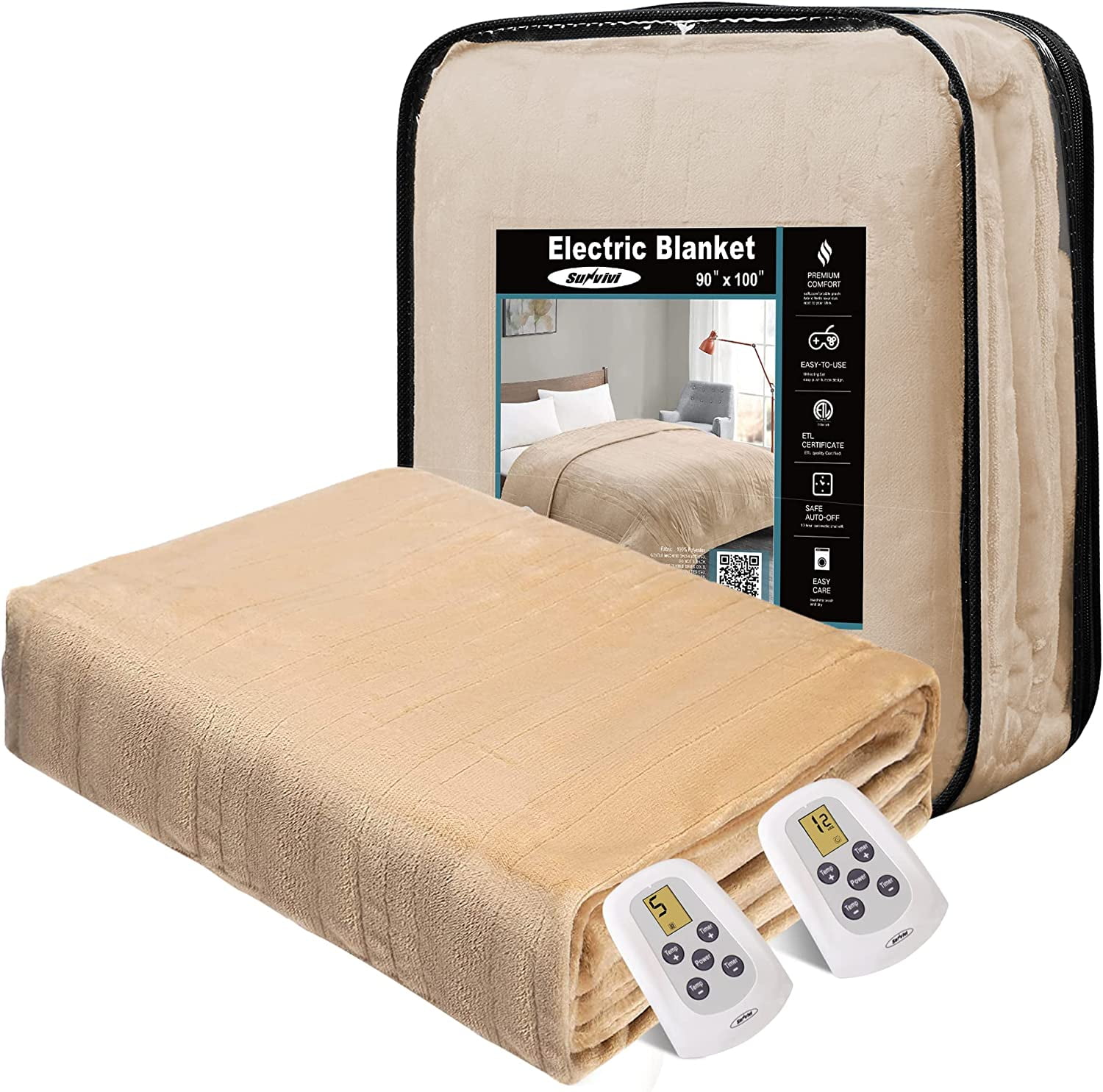 Heated Blanket King Size, Electric Blanket Dual Control Soft Flannel 90