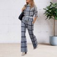 thumbnail image 5 of Quixlent 2 Pcs/Set Lady Top Pants Suit Half-high Collar Plaid Printing Long Sleeves Loose Blouse Elastic High Waist Wide Leg Trousers with Pockets OL Commuting Style Outfit, 5 of 7