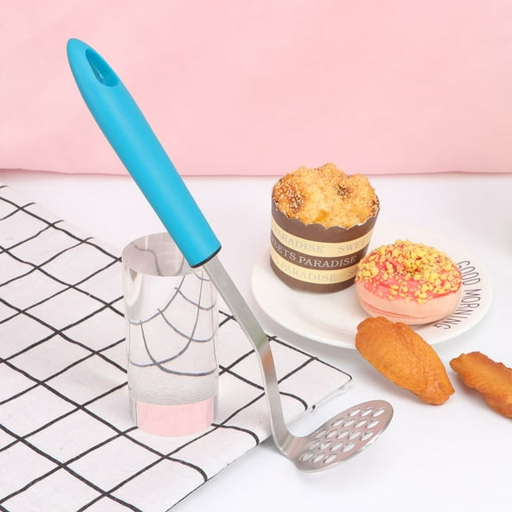 WHAMVOX 1pc 304 Stainless Steel Potato Press Handheld Silicone Handle Manual Crusher Masher for Home (Blue   Silver)