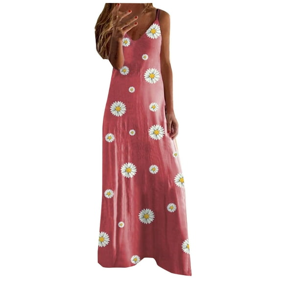 AOOCHASLIY Womens Sundresses Casual Clothes Women Summer Casual Floral Printed Slimming Sling Party Long Dress