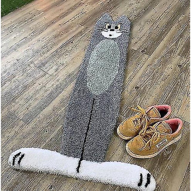 Alfombra de gato de simulación de dibujos animados para escaleras, felpudo de entrada de microfibra suave antideslizante de gato plano Tom