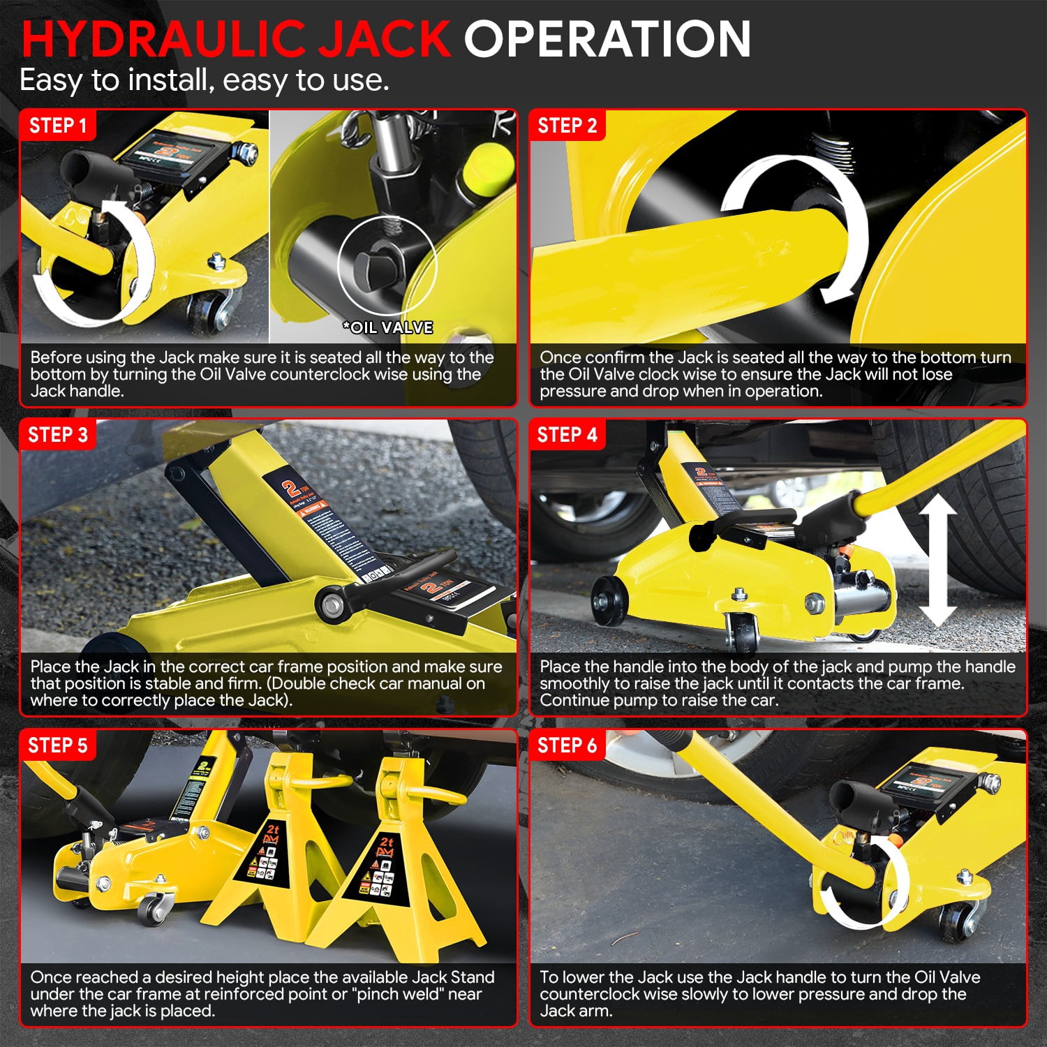 2 Ton 4000lbs Hydraulic Trolley Floor Lift Jack Stands Combo Lifting Car Yellow