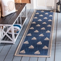 Safavieh Courtyard Ainsley Sailboat Indoor/Outdoor Runner Rug, Navy/Beige, 2'3" x 8'