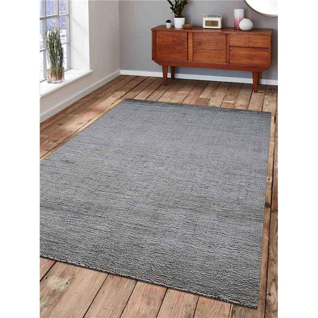 5 x 8 ft. Hand Knotted Gabbeh Silk Mix Solid Rectangle Area Rug, White & Charcoal