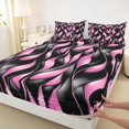 thumbnail image 5 of Manfei Black Pink Bed Sheets, Gradient Wave Striped Fuul Size Sheets, Black Reversible 4-Piece1 Flat Sheet + 1 Fitted Sheet + 2 Pillowcases, 5 of 6