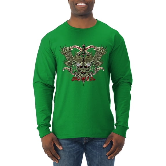 Wild Bobby, Biker Til I Die Live to Ride Motorcycle Cars and Trucks Mens Long Sleeve Shirt, Kelly, Small