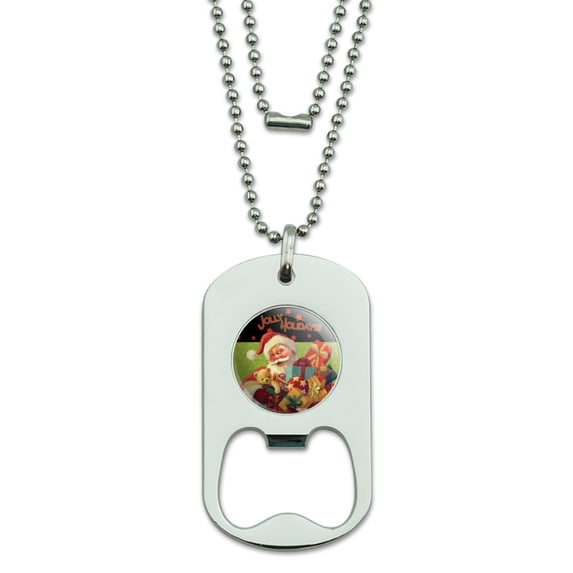Christmas Jolly Holidays Santa Graphic Military Dog Tag Bottle Opener Pendant