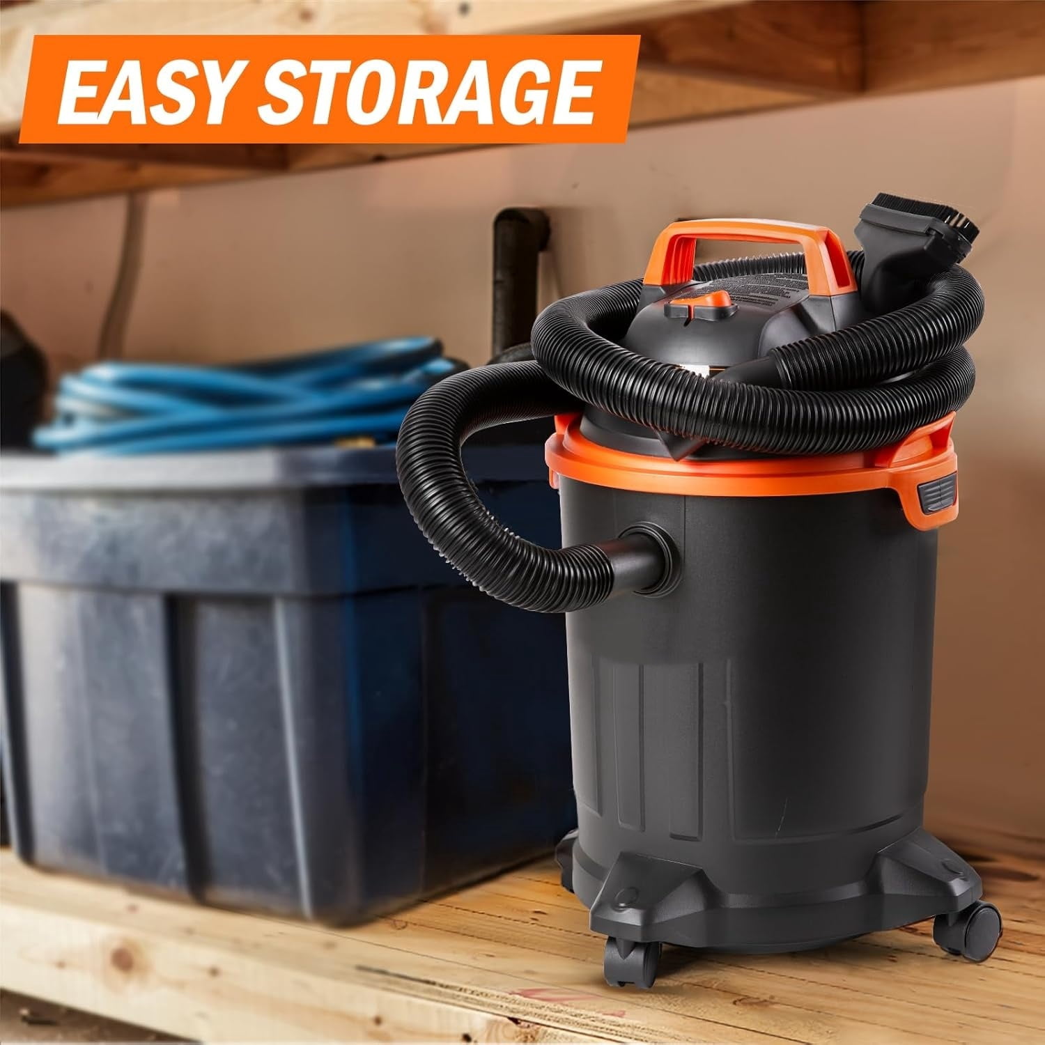 4 Gallon Wet/Dry Vac 2.0 Peak HP Shop Vacuum with Nozzles & Brush,Black/Orange