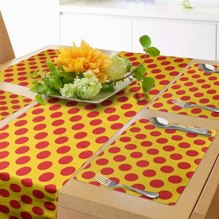 

Polka Dot Table Runner & Placemats Classic Composition of Round Shapes in Vivid Summer Tones Set for Dining Table Decor Placemat 4 pcs + Runner 16 x72 Earth Yellow Vermilion by Ambesonne