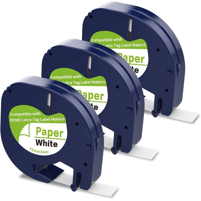 WWS-3 Recharges d'Étiquettes en Papier de Remplacement pour Dymo Letratag 91200 Ruban en Papier Blanc 1/2 X 13, Compatible avec Recharges de Créateur d'Étiquettes Dymo, Fonctionne pour Letra Tag LT100H LT100T QX50