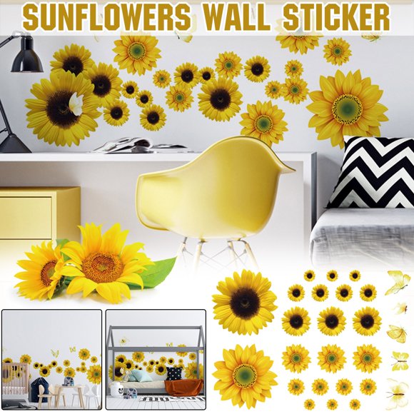 Sunflower Decoration, Dusknt Wall with 3D Yellow Removable Sunflower Stickers Flower Wall Pcs 27 Wall Sticker, Limited Time Offer!