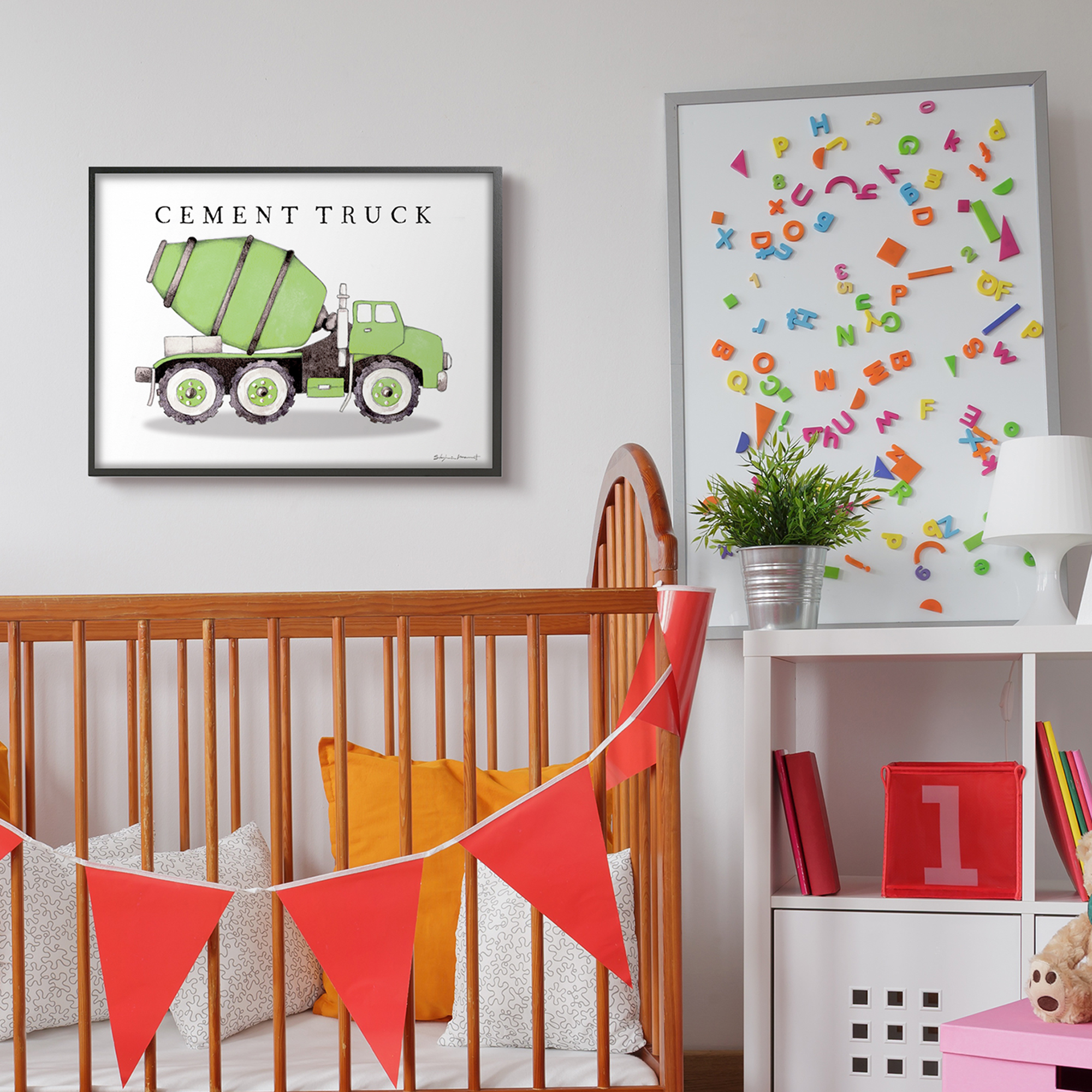 Stupell Industries Green Cement Truck Mixer Classic Construction Vehicle Transportation Painting Black Framed Art Print Wall Art, 24 x 30