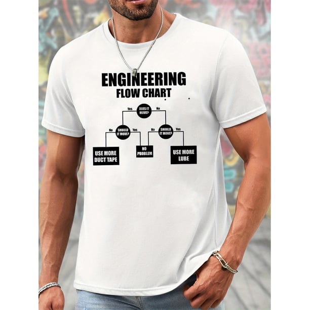 Engineering Print Summer Short-sleeve, Simple T-shirt For Summer, Men's Round Neck Short-sleeve T-shirt, Casual T-shirt, Casual Comfortable Top, Casual Sporty Tee, Comfy Tee