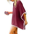 thumbnail image 5 of Helii Women's Chiffon Beach Cover Up Loose Kaftan Swimsuit Coverup, Tassel Trim V-Neck Summer Bikini Cover Up Dress, Flowy Lightweight Beachwear for Vacation Pool Dark Purple,One Size, 5 of 7