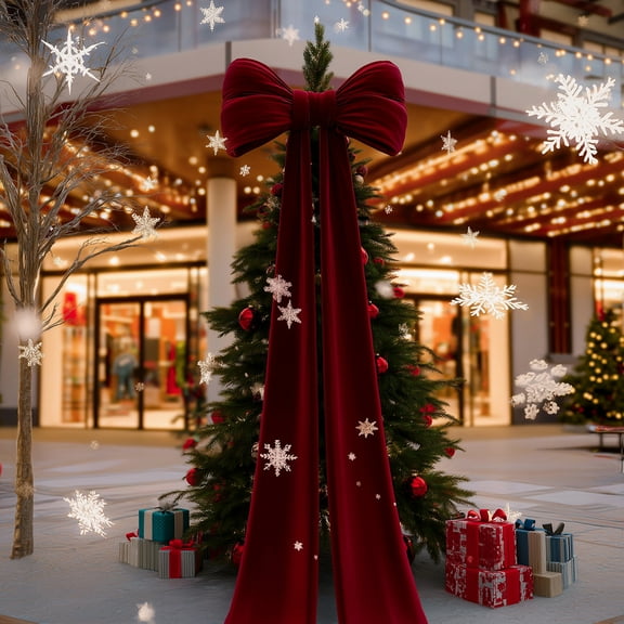 Cagogo under $5 Christmas Velvet Bow, Burgundy Velvet Christmas Bow,Large Decorative Bow Ornament,180cm Holiday Ribbon Decor,Elegant Tree Topper Alternative,Festive Garland Accent