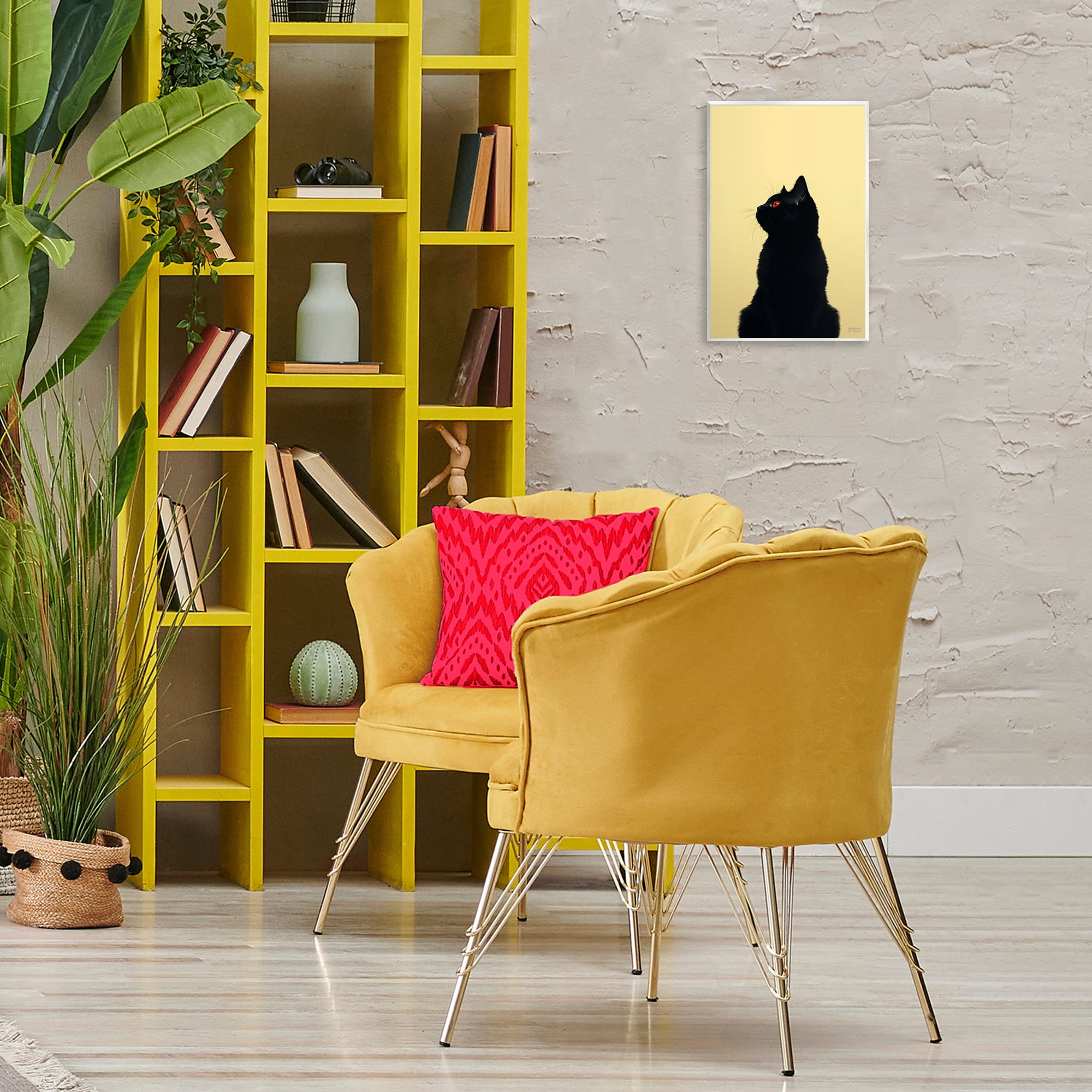 Stupell Industries Black Cat on Yellow Animals & Insects Painting Unframed Art Print Wall Art, 10 x 15