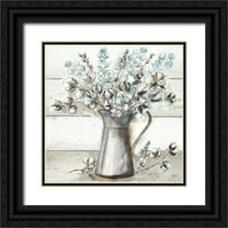 Tre Sorelle Studios 15x15 Black Ornate Wood Framed with Double Matting Museum Art Print Titled - Farmhouse Cotton Tin Pitcher