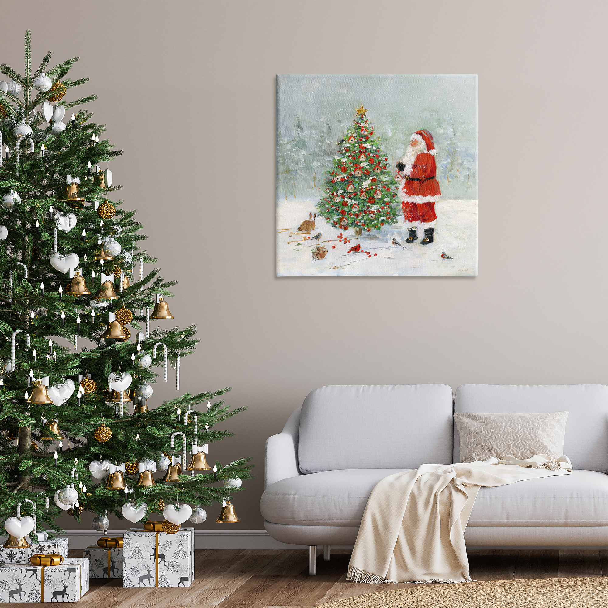 Stupell Industries Santa with Birdhouse Tree Holiday Painting Gallery Wrapped Canvas Art Prints Wall Art, 36 x 36