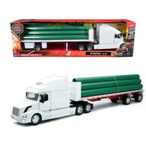 Volvo VN-780 Truck with Flatbed Trailer and Long Pipes White "Long Haul Truckers" Series 1/32 Diecast Model by New Ray