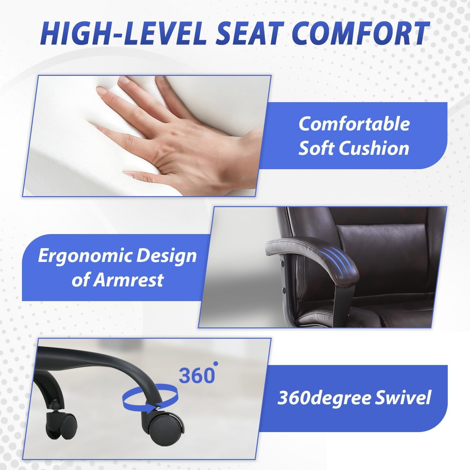 CL.HPAHKL Big and Tall Office Chair 500lbs Wide Seat Ergonomic Computer Desk Chair with Lumbar Support Arms High Back PU Leather Executive Task Swivel Rolling Chair, Brown