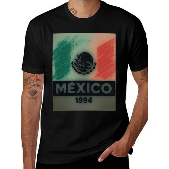 T-shirt Mexico Flag  Soft Cotton Adult Heat-Transfer Graphic T-Shirt - 180g Breathable Fabric, Unisex Summer Casual Wear with Durable Heat-Printed Design