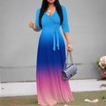 thumbnail image 4 of Vestido largo rosa Patty con cuello en V degradado, mangas 3/4, cinturón, 2XL, 4 of 6
