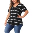 thumbnail image 4 of Blusas de mujer de tallas grandes Agnes Orinda, casuales, con cuello en V, de manga corta, con estampado de teñido anudado, tops de verano 3X en negro, 4 of 6