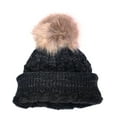 thumbnail image 2 of Beaute Fashion Adult Women Pom Beanie Hat with Faux Fur Pom Pom Fleece Lined, USA COMPANY (Black), 2 of 3