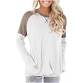 thumbnail image 1 of Femmes Décontracté Patchwork Poches Col Rond Chandail Manches Longues Blouse T-shirt Hauts, 1 of 9