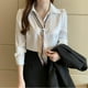 thumbnail image 5 of Camisa de gasa para mujer, manga larga, cuello vuelto, fina y elegante, Top de gasa para primavera y otoño para el trabajo, blanco L, 5 of 8