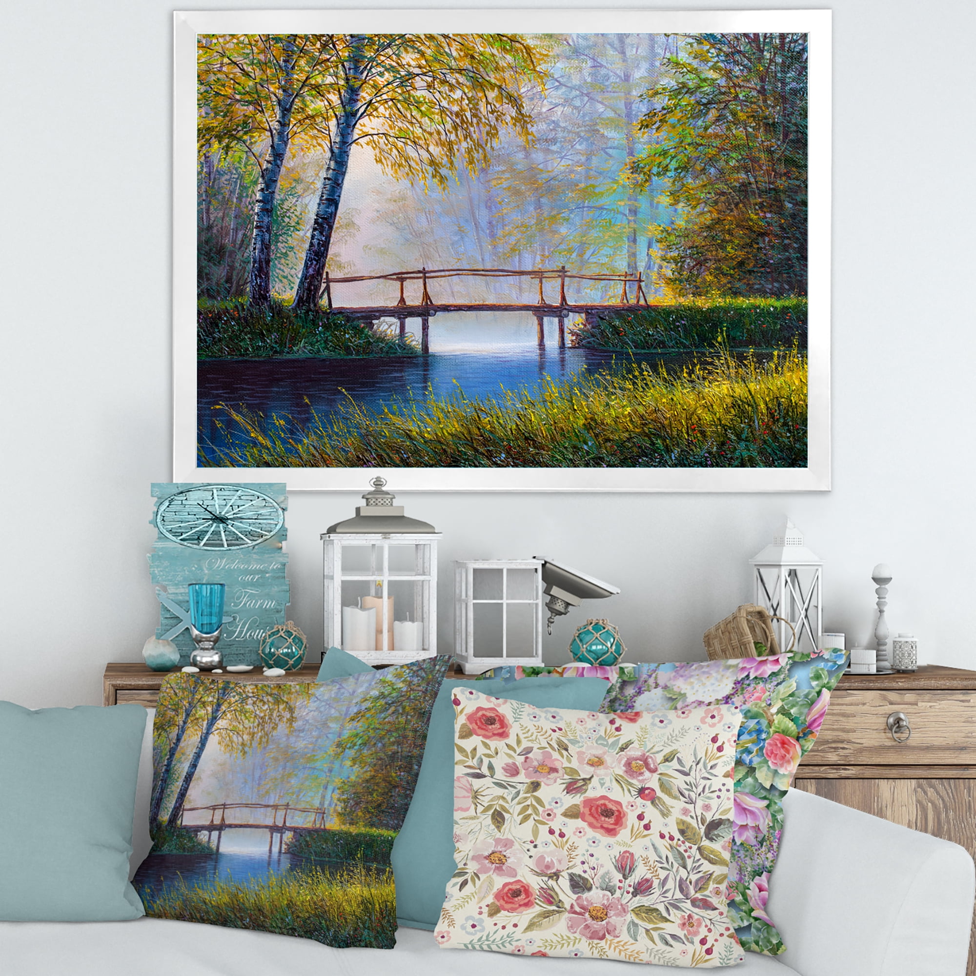 Designart 'Sunrise Glow and The Awakening Spring Forest' Lake House Framed Art Print