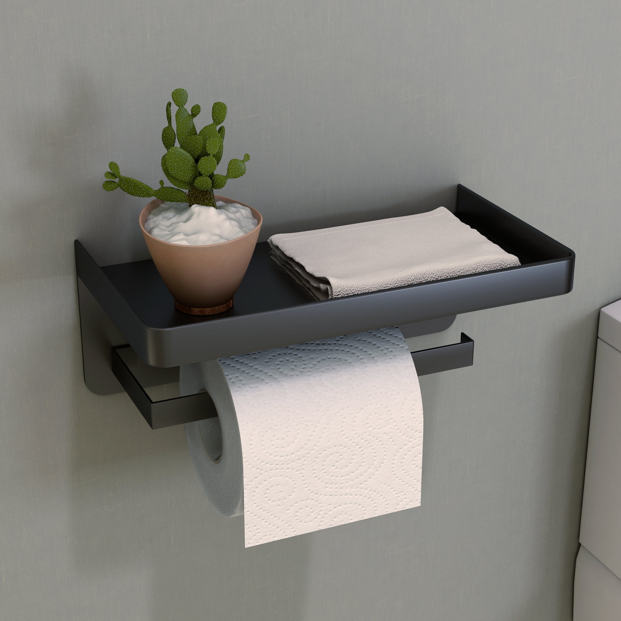 LINGJIA Toilet Paper Holder, No Drilling, with Shelf, Toilet Roll