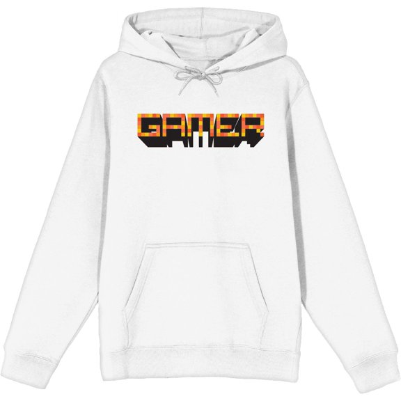 Gamer Adult White Long Sleeve Hoodie-Large