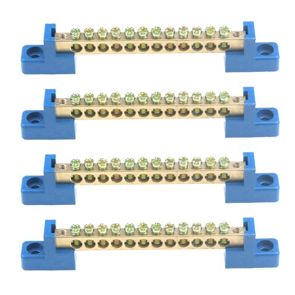 Quluxe Terminal Bus Bar Terminal Block Brass Wire Screw Terminal, 12 Positions Screw Brass Terminal Grounding Strip Bus Bar Block (Pack of 4)