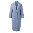 thumbnail image 5 of PMVFHDE Coats for Women Casual Long Length Solid Color Notch Lapel Long Sleeve Elegant Warm Wool Overcoat Top Light Blue,L, 5 of 5