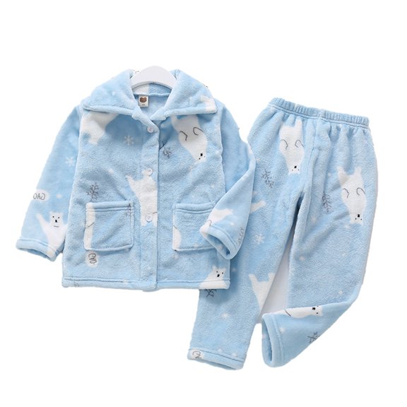 KYAIGUO Toddler Baby Boys Girls Fleece Pajama Set Kids Warm Fleece Matching Sleepwear Set Tops pants Outfits Sleepwear 1-13T