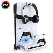 for PS5 Wall Mount Kit with 2-in-1 Charging Station, Floating Shelf Holder with Controller Fast Charger, 9 RGB Light Modes, for All PlayStation 5/Slim/Pro Disc & Digital Console