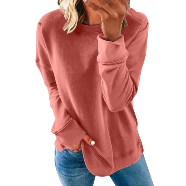 Pxiakgy Chandail Décontracté à Manches Longues Col Rond Couleur Unie pour Femmes Automne Hiver Rose Doré + L