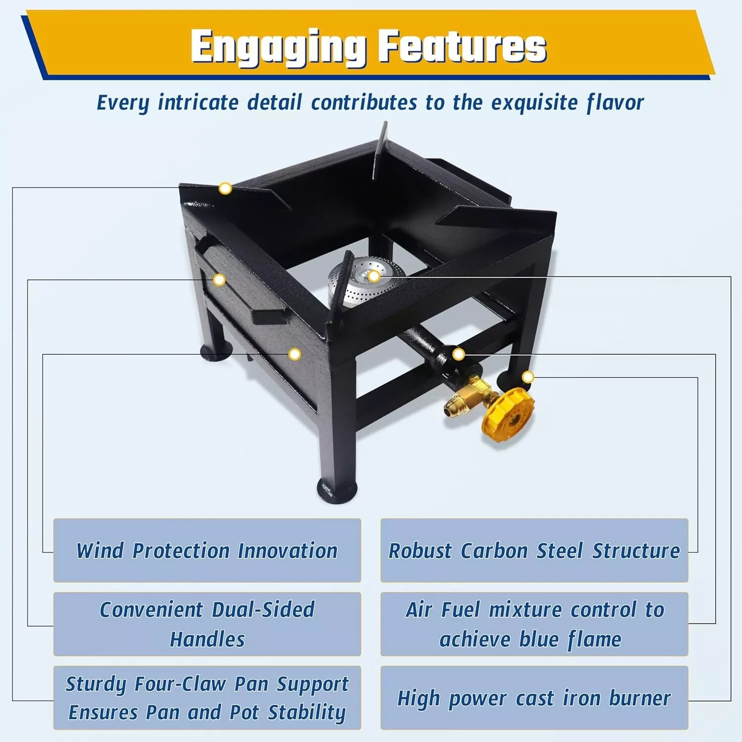 large Propane Burner Gas Stove - High Pressure Square Single Burner Outdoor Patio Stove Propane Wok Burner Heavy Duty Outdoor Gas Burner With Regulator & Hose For Crawfish Boiler, Turkey Fryer