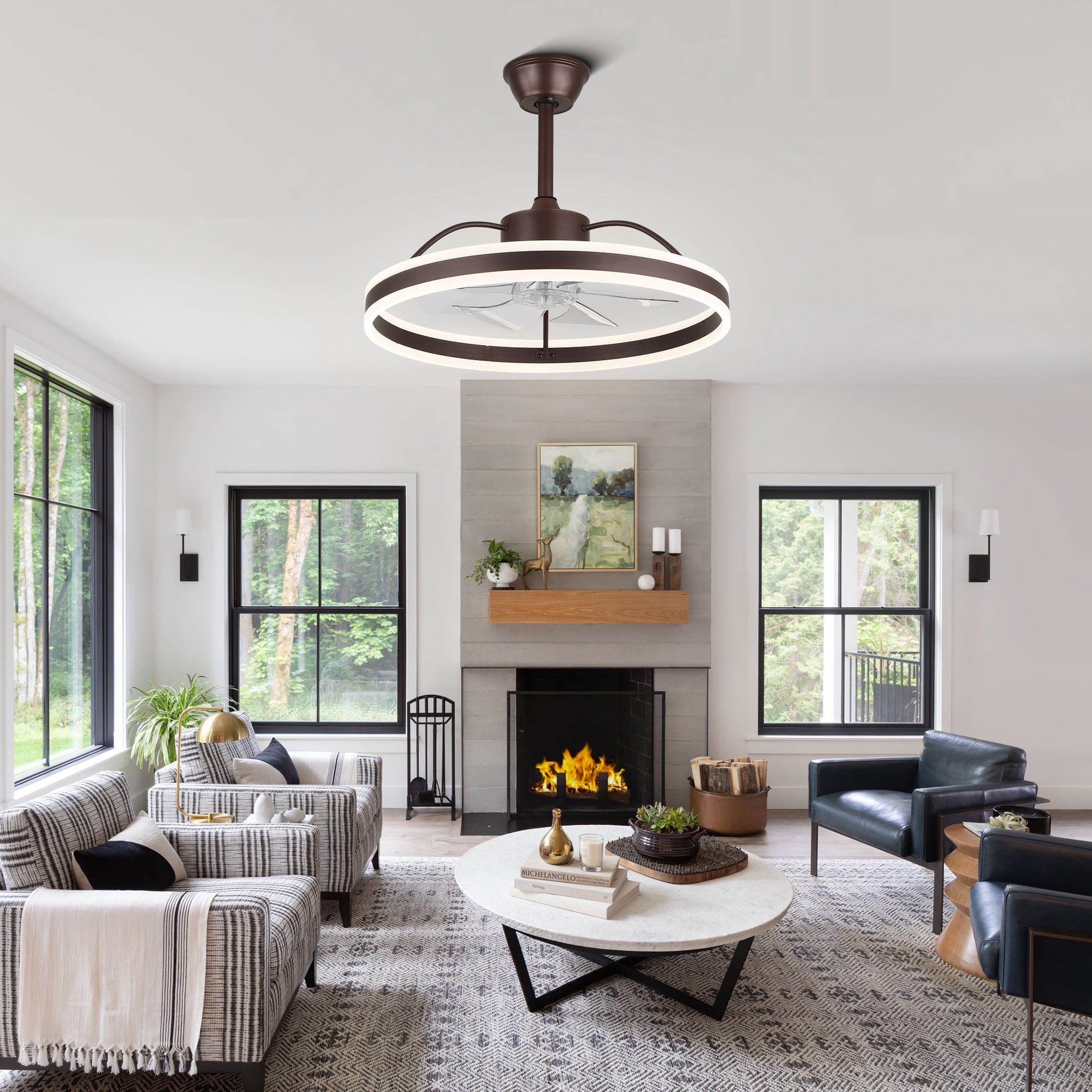 24" Modern Reversible Ceiling Fan with Dimmable Light, 6-Speed Ceiling Fan with Remote and APP Control