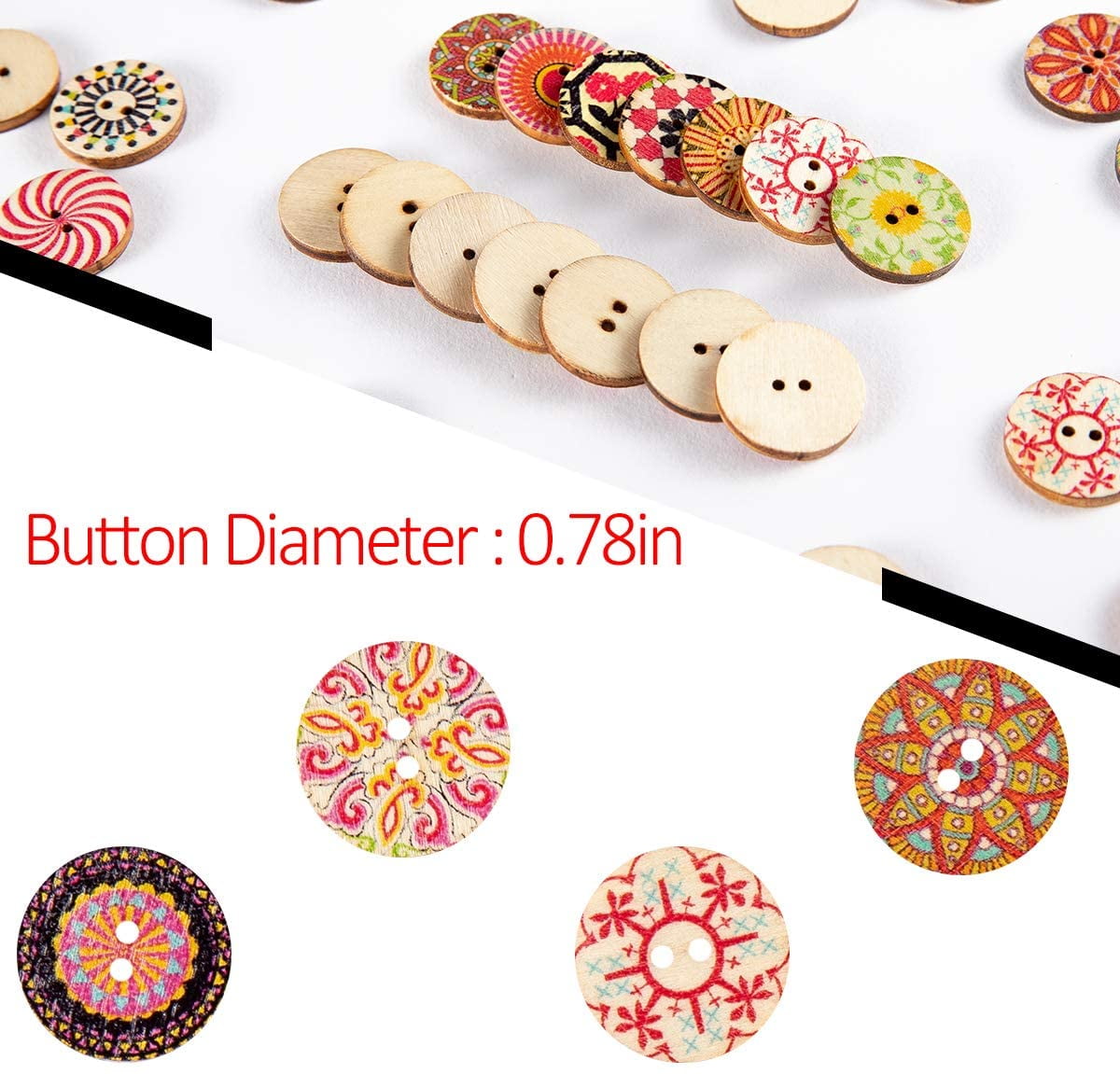 300pcs Mixed Round Wooden Colorful Buttons Crafting Buttons With 2 Holes  For Arts Knitting Sewing Di