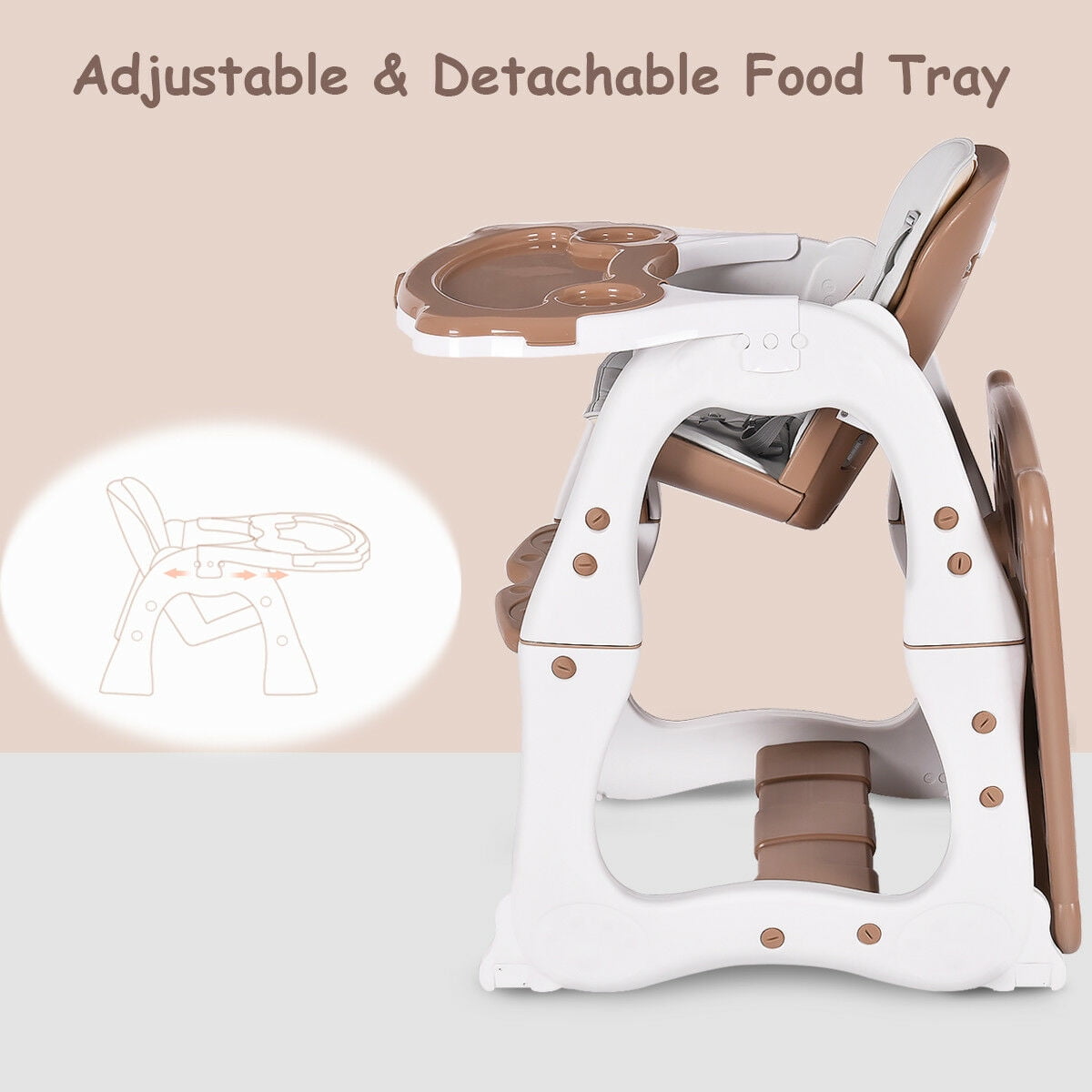 Costway 3 in 1 Baby High Chair Convertible Play Table Seat Booster Toddler Feeding Tray Coffee
