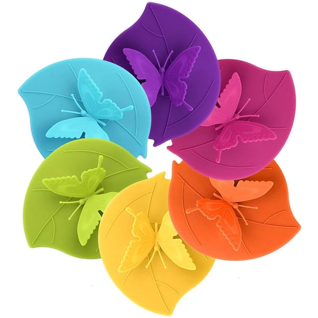 Juego de 6 tapas de taza de silicona - Tapa de taza de mariposa creativa - Tapas de taza de silicona herméticas a prueba de polvo - Tapas de taza calientes en colores brillantes