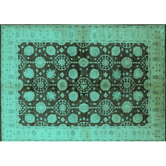 Ahgly Company Indoor Rectangle Oriental Turquoise Blue Industrial Area Rugs, 3' x 5'