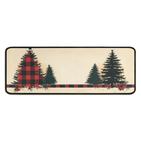 Kitchen Rug Set of 2 Anti Fatigue Christmas Kitchen Mats for Floor,Merry Christmas Pine Tree Red Rugs for Kitchen Floor for Bathroom,Room Bedroom (47x17+30x17 Inches)
