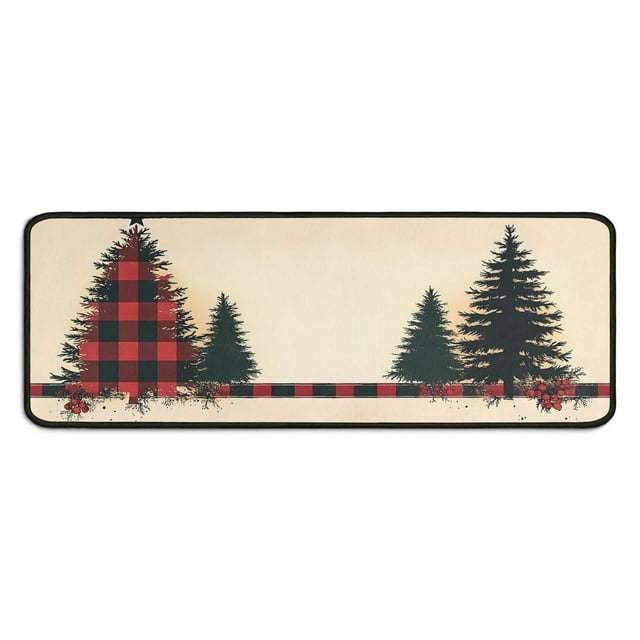 Kitchen Rug Set of 2 Anti Fatigue Christmas Kitchen Mats for Floor,Merry Christmas Pine Tree Red Rugs for Kitchen Floor for Bathroom,Room Bedroom (47x17+30x17 Inches)