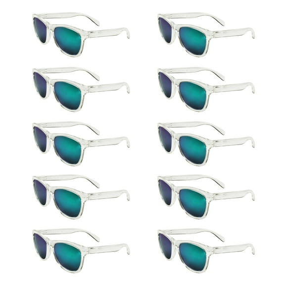 Solaris Mirrored Sunglasses Set of 10, Bulk Pack - UV Protection, Perfect for Parties, Beach, Pool, Outdoor Events - Green